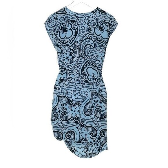 Plenty Tracy Reese Silk Mini Dress Motif Side Snap Asymmetrical Blue Mod Size 6 - Picture 2 of 11